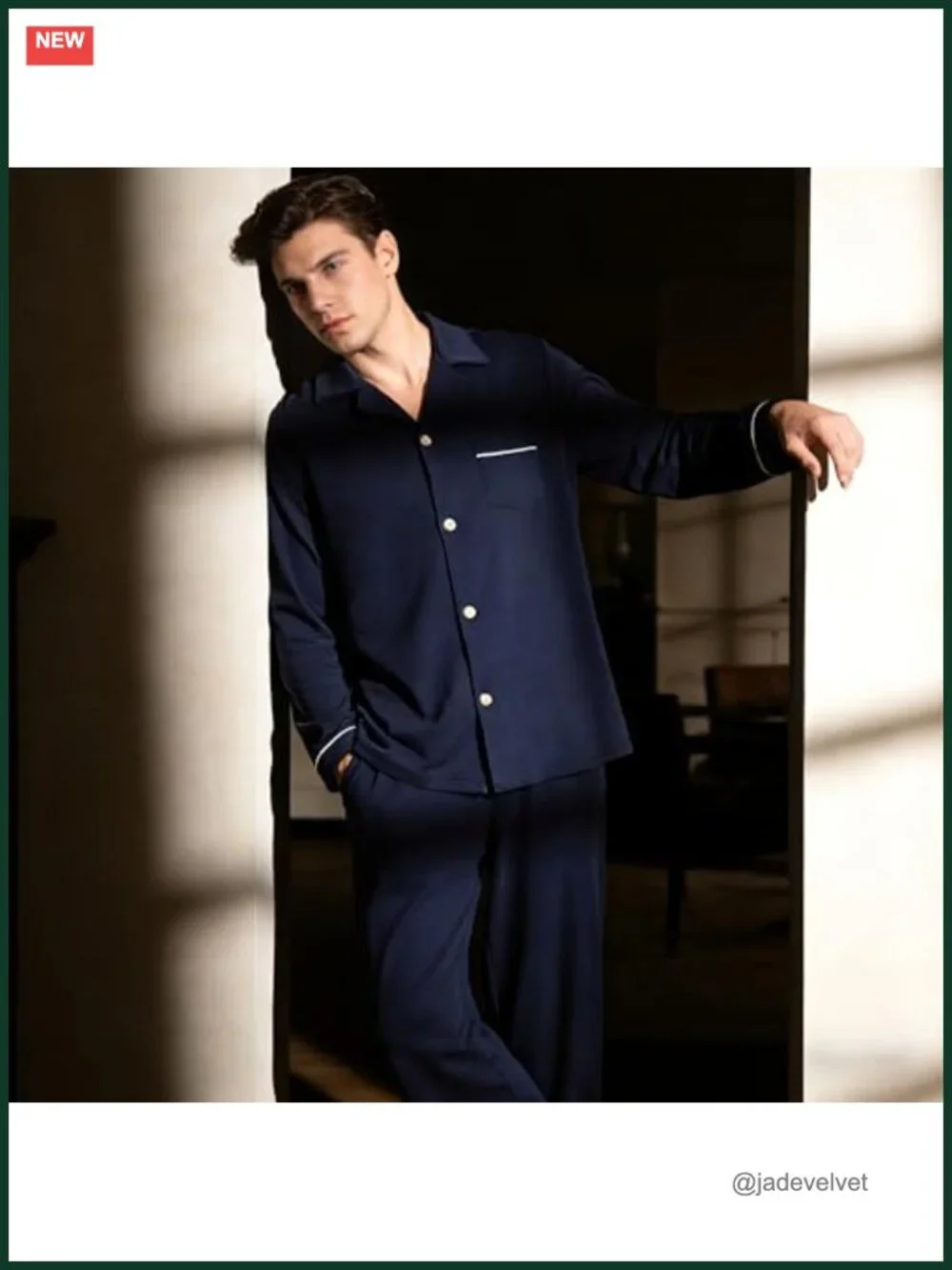 100% Cotton Pajama Set Long Sleeve Button Down Sleepwear for Men